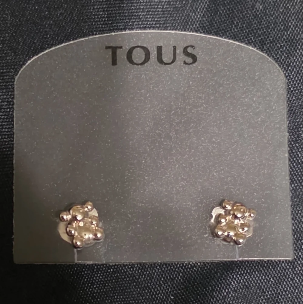 Tous 750 White Gold Stud Earrings Bubble Bear Design Authentic - Picture 1 of 2
